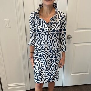 GRETCHEN SCOTT Navy and White Patterned Dress